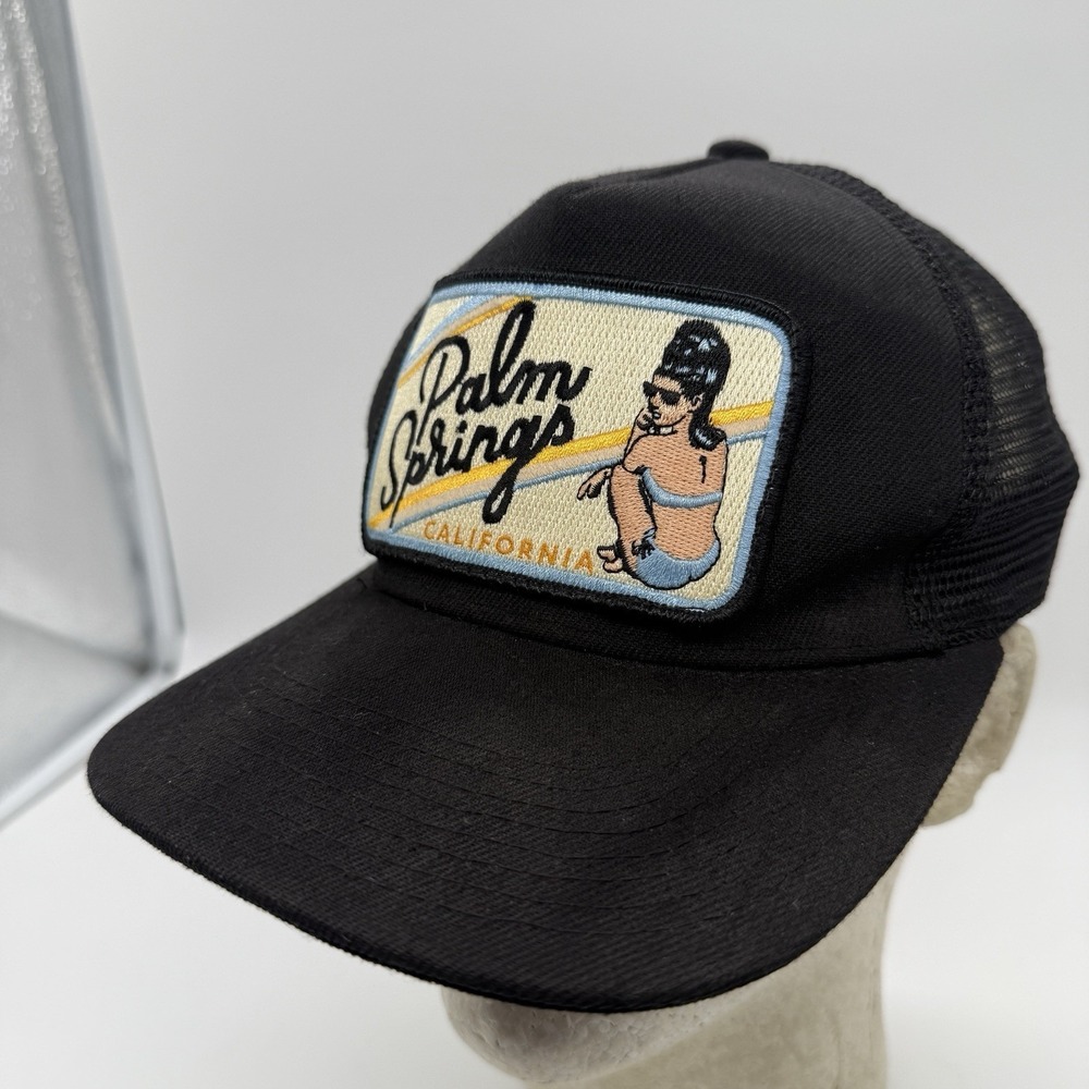Palm Springs California Trucker Hat Snapback Black Mesh Graphic Cap Beach